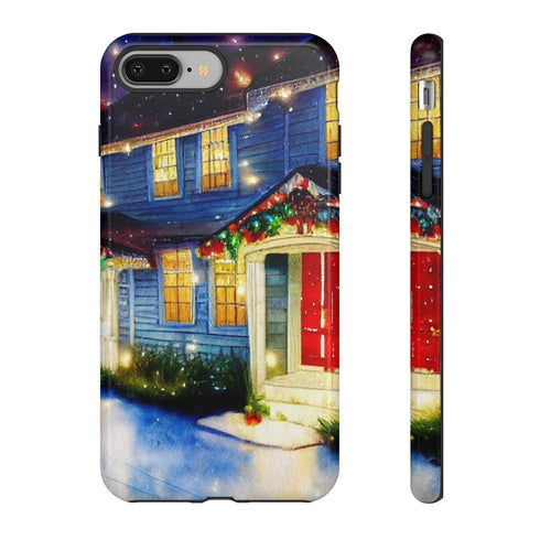Festive Christmas Decorations on a Row of Townhomes - Impact Resistant Phone Case iPhone 8 Plus Glossy